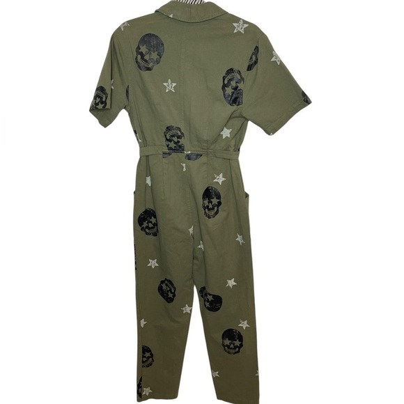 Fantastic Fawn skull and star jumpsuit Green cotton button enclosure size small - Picture 3 of 16